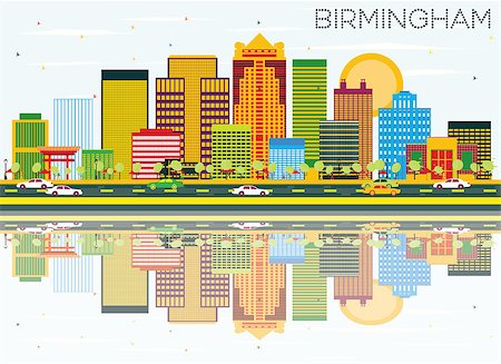 Birmingham Skyline with Color Buildings, Blue Sky and Reflections. Vector Illustration. Business Travel and Tourism Concept. Image for Presentation Banner Placard and Web Site. Stock Photo - Budget Royalty-Free & Subscription, Code: 400-08889453