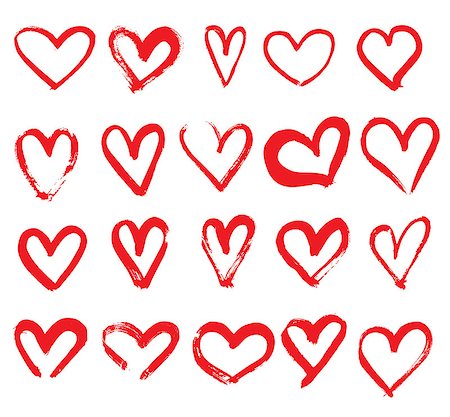 simsearch:400-08625440,k - Set of Hand Drawn Hearts. Red Color. Vector Illustration. Stock Photo - Budget Royalty-Free & Subscription, Code: 400-08889468