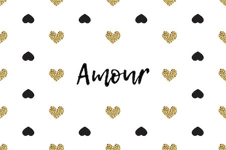 simsearch:400-09089937,k - Valentine greeting card with text, black and gold hearts. Inscription - Amour Stock Photo - Budget Royalty-Free & Subscription, Code: 400-08889515