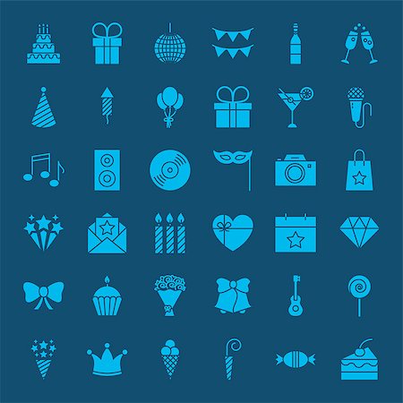 day of calendar with birthday - Birthday Glyphs Website Icons. Vector Set of Party Celebration Symbols. Stock Photo - Budget Royalty-Free & Subscription, Code: 400-08889572