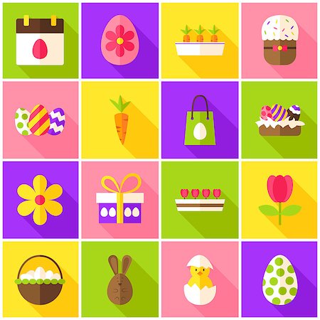 simsearch:400-08414575,k - Easter Spring Colorful Icons. Vector Illustration. Happy Holiday. Set of Flat Rectangle Items with Long Shadow. Stock Photo - Budget Royalty-Free & Subscription, Code: 400-08889584