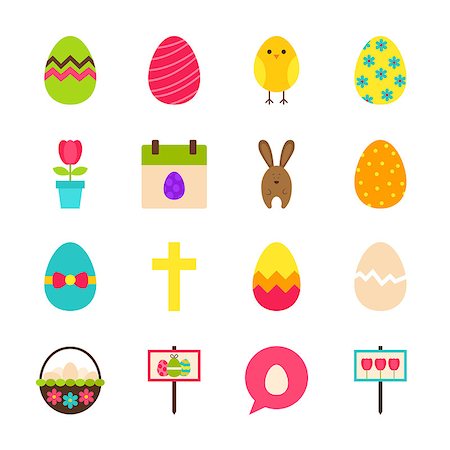 Happy Easter Objects. Vector Illustration. Spring Holiday Collection of Items Isolated over White. Photographie de stock - Aubaine LD & Abonnement, Code: 400-08889586