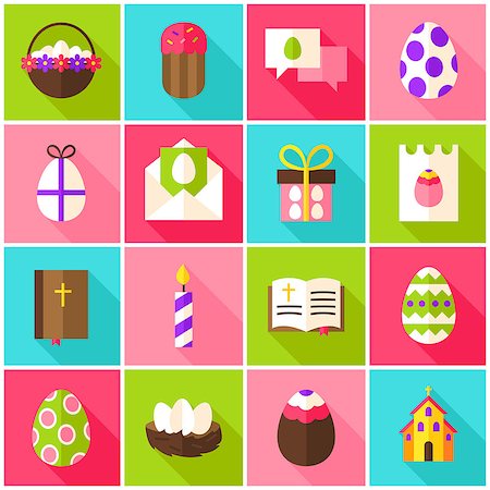 simsearch:400-08414575,k - Easter Holiday Colorful Icons. Vector Illustration. Spring Set of Flat Rectangle Items with Long Shadow. Stock Photo - Budget Royalty-Free & Subscription, Code: 400-08889580