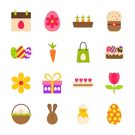 simsearch:400-08414575,k - Happy Easter Spring Objects. Vector Illustration. Seasonal Holiday Set of Items Isolated over White. Stock Photo - Budget Royalty-Free & Subscription, Code: 400-08889594