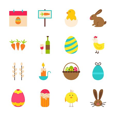 easter rabbit vector - Spring Easter Objects. Vector Illustration. Seasonal Holiday Collection of Items Isolated over White. Stock Photo - Budget Royalty-Free & Subscription, Code: 400-08889597