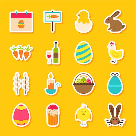 simsearch:400-08414575,k - Spring Easter Stickers. Vector Illustration Flat Style. Collection of Happy Holiday Symbols. Stock Photo - Budget Royalty-Free & Subscription, Code: 400-08889598