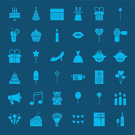 simsearch:400-08836108,k - Party Glyphs Website Icons. Vector Set of Happy Birthday Symbols. Foto de stock - Super Valor sin royalties y Suscripción, Código: 400-08889599