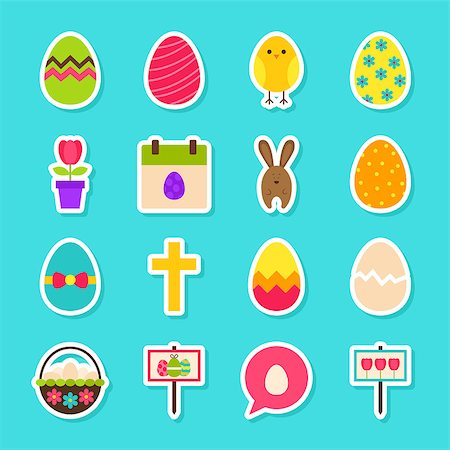 simsearch:400-08414575,k - Happy Easter Stickers. Vector Illustration Flat Style. Collection of Spring Holiday Symbols. Stock Photo - Budget Royalty-Free & Subscription, Code: 400-08889591