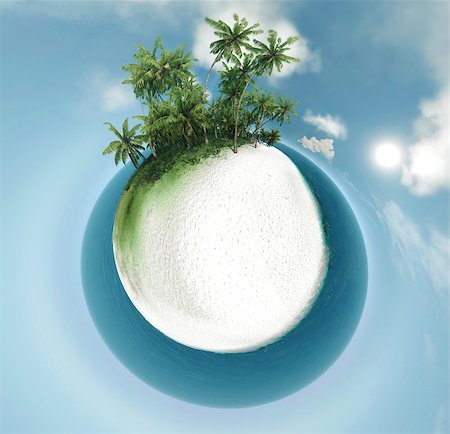 simsearch:400-04241229,k - small planet ocean tropical island palm trees 3D illustration Fotografie stock - Microstock e Abbonamento, Codice: 400-08889621