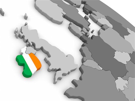 simsearch:400-08889684,k - Map of Ireland with embedded national flag. 3D illustration Fotografie stock - Microstock e Abbonamento, Codice: 400-08889642