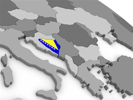 simsearch:400-08887770,k - Map of Bosnia with embedded national flag. 3D illustration Fotografie stock - Microstock e Abbonamento, Codice: 400-08889659