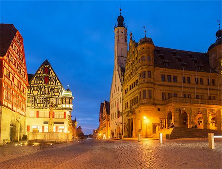 Market square with city hall in Rothenburg ob der Tauber at night, Germany Stock Photo - Budget Royalty-Free & Subscription, Code: 400-08889845