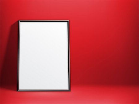 simsearch:400-08752677,k - Blank white paper poster in thin black frame on red background. Poster mock-up template Stock Photo - Budget Royalty-Free & Subscription, Code: 400-08889986