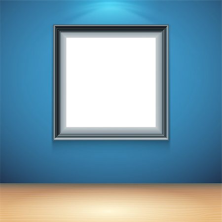 simsearch:400-08752677,k - Blank white poster on blue wall in museum or gallery interior. Poster mock-up template Stock Photo - Budget Royalty-Free & Subscription, Code: 400-08889987