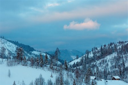 simsearch:400-04306537,k - Evening sky with pink cloud over winter Ukrainian Carpathian Mountains. Stock Photo - Budget Royalty-Free & Subscription, Code: 400-08889993