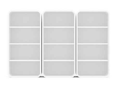 simsearch:400-08863068,k - Three empty rotated retail shelves. Front view. Template. 3D Illustration, Isolated on white Fotografie stock - Microstock e Abbonamento, Codice: 400-08898697