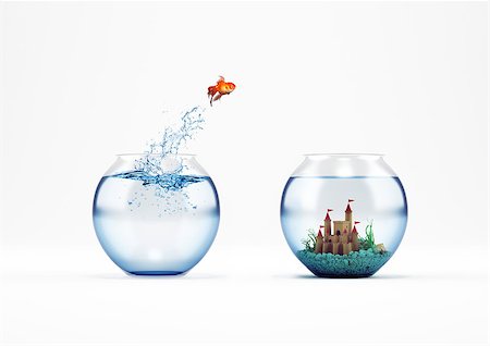 simsearch:400-08899541,k - Goldfish leaping in an aquarium with a castle. Improvement and progress concept. 3D Rendering Foto de stock - Super Valor sin royalties y Suscripción, Código: 400-08898904