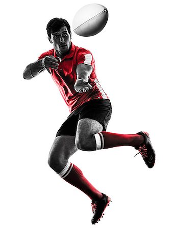 one caucasian rugby man player silhouette isolated on white background Foto de stock - Super Valor sin royalties y Suscripción, Código: 400-08899034