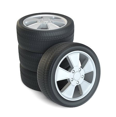 simsearch:400-08159883,k - High Quality Car Wheels, Isolated on White Background. 3D Rendering Fotografie stock - Microstock e Abbonamento, Codice: 400-08899376