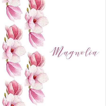 simsearch:400-08020817,k - Watercolor magnolia border. Spring hand drawn illustration. Foto de stock - Super Valor sin royalties y Suscripción, Código: 400-08899409