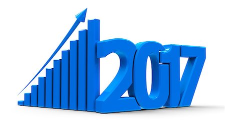 Blue business graph with arrow up and 2017 symbol, represents growth in the new year 2017, three-dimensional rendering, 3D illustration Stock Photo - Budget Royalty-Free & Subscription, Code: 400-08899564