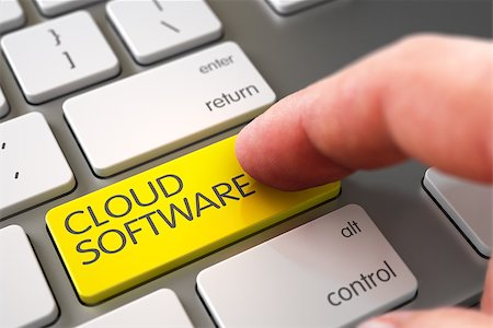 simsearch:400-04892217,k - Close Up view of Male Hand Touching Yellow Cloud Software Computer Keypad. 3D Render. Stock Photo - Budget Royalty-Free & Subscription, Code: 400-08890317