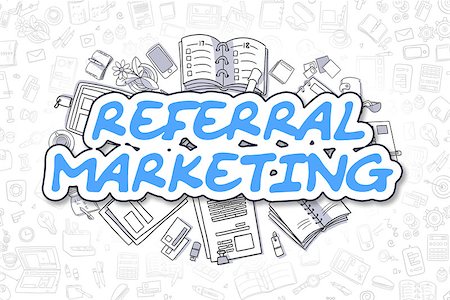simsearch:400-07045079,k - Referral Marketing - Sketch Business Illustration. Blue Hand Drawn Word Referral Marketing Surrounded by Stationery. Doodle Design Elements. Stock Photo - Budget Royalty-Free & Subscription, Code: 400-08890326