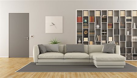simsearch:400-08797073,k - Modern living room with sofa,bookcase and closed door - 3d rendering Photographie de stock - Aubaine LD & Abonnement, Code: 400-08890372