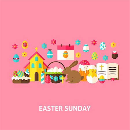 simsearch:400-08414575,k - Easter Sunday Greeting Card. Flat Design Vector Illustration. Spring Holiday Poster. Stock Photo - Budget Royalty-Free & Subscription, Code: 400-08890405