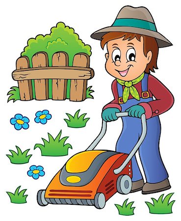 simsearch:400-06091808,k - Gardener with lawn mower theme image 1 - eps10 vector illustration. Stockbilder - Microstock & Abonnement, Bildnummer: 400-08890901
