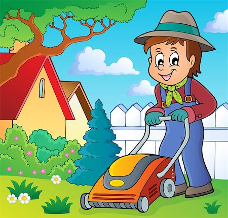 simsearch:400-06091808,k - Gardener with lawn mower theme image 2 - eps10 vector illustration. Stockbilder - Microstock & Abonnement, Bildnummer: 400-08890902