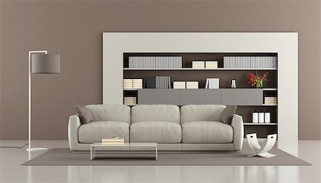 simsearch:400-05946922,k - Modern living room with sofa and bookcase - 3d rendering Stock Photo - Budget Royalty-Free & Subscription, Code: 400-08890966
