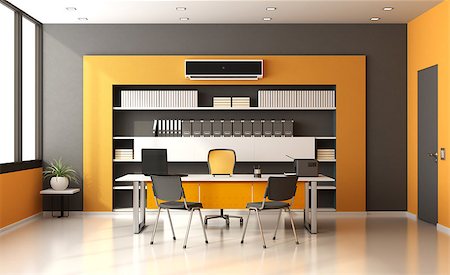 room with air conditioner - Modern office with desk,chairs ,bookcase and air conditioner- 3d rendering Stock Photo - Budget Royalty-Free & Subscription, Code: 400-08890967