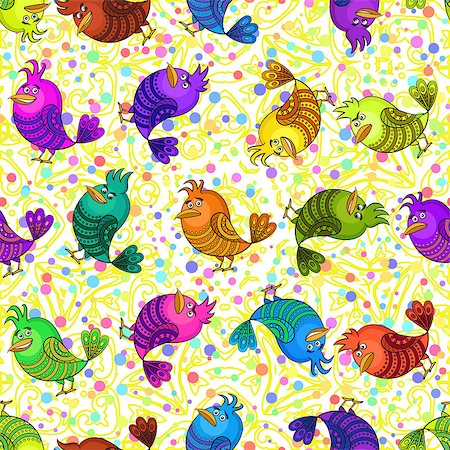 simsearch:400-08752377,k - Seamless Background with Funny Colorful Birds, Cute Cartoon Characters of Different Colors and Moods, Sad, Angry, Cheerful and Insidious, Tile Pattern for your Design. Vector Stockbilder - Microstock & Abonnement, Bildnummer: 400-08891155