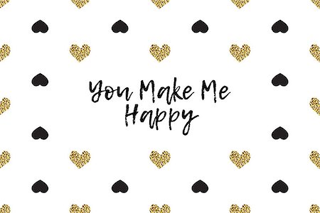 simsearch:400-09089937,k - Valentine greeting card with text, black and gold hearts. Inscription - You Make Me Happy Stock Photo - Budget Royalty-Free & Subscription, Code: 400-08891350