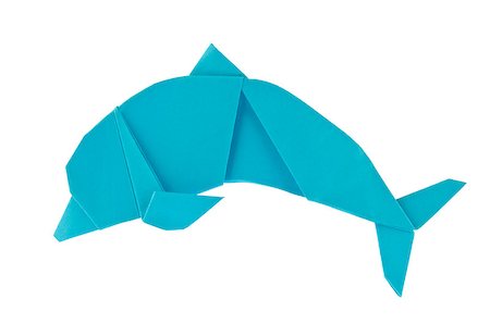 Blue sea dolphin of origami, isolated on white background Stock Photo - Budget Royalty-Free & Subscription, Code: 400-08891373