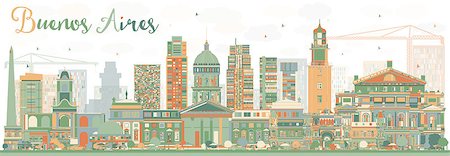 Abstract Buenos Aires Skyline with Color Landmarks. Vector Illustration. Photographie de stock - Aubaine LD & Abonnement, Code: 400-08891439