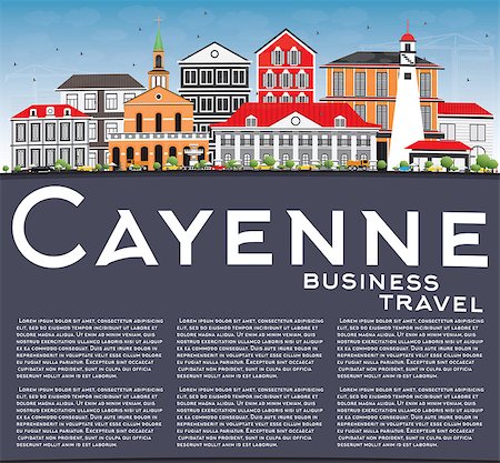 french guiana - Cayenne Skyline with Color Buildings, Blue Sky and Copy Space. Vector Illustration. Business Travel and Tourism Concept with Modern Architecture. Image for Presentation Banner Placard and Web Site. Photographie de stock - Aubaine LD & Abonnement, Code: 400-08891443