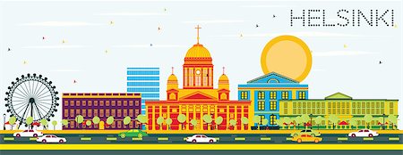 finland landmark - Helsinki Skyline with Color Buildings and Blue Sky. Vector Illustration. Business Travel and Tourism Concept with Historic Architecture. Image for Presentation Banner Placard and Web Site. Stock Photo - Budget Royalty-Free & Subscription, Code: 400-08891456