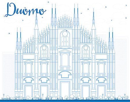 simsearch:400-06173987,k - Outline Duomo in Blue Color. Milan. Italy. Vector Illustration. Tourism Concept with Historic Building. Image for Presentation Banner Placard and Web Site. Stock Photo - Budget Royalty-Free & Subscription, Code: 400-08891452