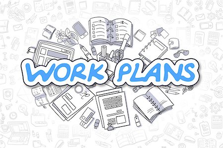 simsearch:400-09010206,k - Business Illustration of Work Plans. Doodle Blue Word Hand Drawn Doodle Design Elements. Work Plans Concept. Stockbilder - Microstock & Abonnement, Bildnummer: 400-08891464