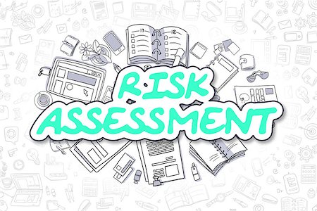 simsearch:400-04880391,k - Cartoon Illustration of Risk Assessment, Surrounded by Stationery. Business Concept for Web Banners, Printed Materials. Photographie de stock - Aubaine LD & Abonnement, Code: 400-08891485