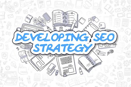 simsearch:400-07045079,k - Cartoon Illustration of Developing SEO Strategy, Surrounded by Stationery. Business Concept for Web Banners, Printed Materials. Stock Photo - Budget Royalty-Free & Subscription, Code: 400-08891501
