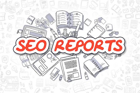 simsearch:400-09066724,k - Cartoon Illustration of SEO Reports, Surrounded by Stationery. Business Concept for Web Banners, Printed Materials. Stock Photo - Budget Royalty-Free & Subscription, Code: 400-08891503