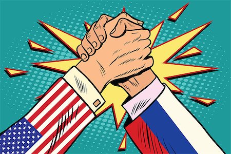 USA vs Russia. Arm wrestling fight confrontation, pop art retro vector illustration Photographie de stock - Aubaine LD & Abonnement, Code: 400-08891528