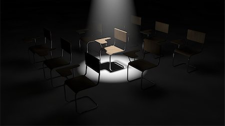 empty school chair - 3d illustration of simple classroom chairs. one chair under light. Stock Photo - Budget Royalty-Free & Subscription, Code: 400-08891595