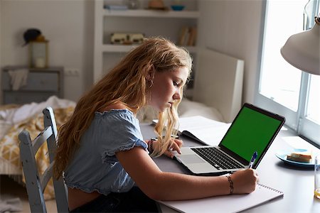 simsearch:400-08892339,k - Teenage girl using laptop and writing at desk in her bedroom Stock Photo - Budget Royalty-Free & Subscription, Code: 400-08892317