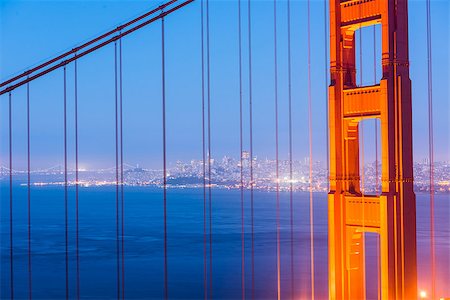 simsearch:841-07653114,k - Night view at illuminated Golden Gate Bridge which spans Golden Gate strait at San Francisco Bay. California, USA Stock Photo - Budget Royalty-Free & Subscription, Code: 400-08892539