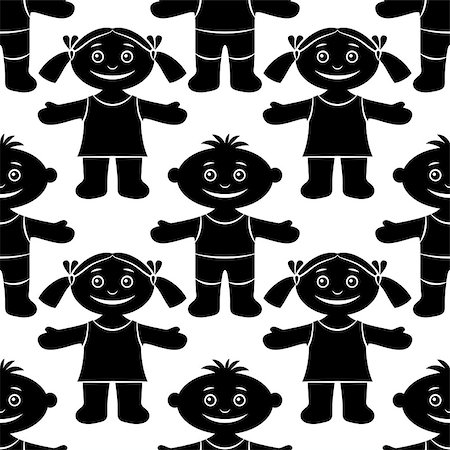 simsearch:400-04752168,k - Seamless Pattern with Funny Children, Cartoon People, Happy Little Boys and Girls, Standing with Arms Wide Open and Smiling, Black Silhouettes Isolated on White Background. Vector Stock Photo - Budget Royalty-Free & Subscription, Code: 400-08892676