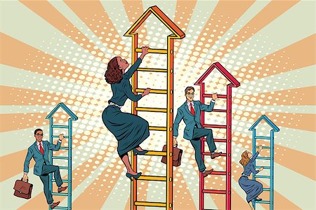 Business team climbs up the stairs. Pop art retro vector illustration Stock Photo - Budget Royalty-Free & Subscription, Code: 400-08892695